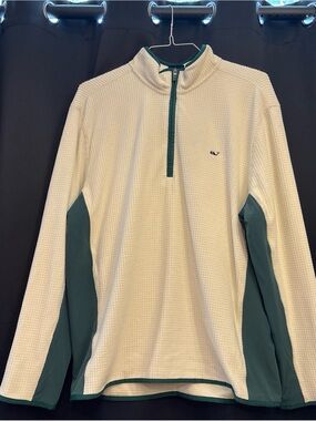 NEW! Vineyard Vines Cream Waffle Quarter-Zip with Green Panels MENS XL